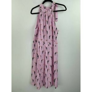 Lungo Larno Large Fit Flare Dress Pink Toucan Halter B2-06 Tie Neck Italy NWOT